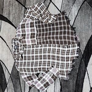 BUCKLE ANGIE PEARL-BUTTON PLAID RAW-EDGE LONG-SLEEVED SHIRT